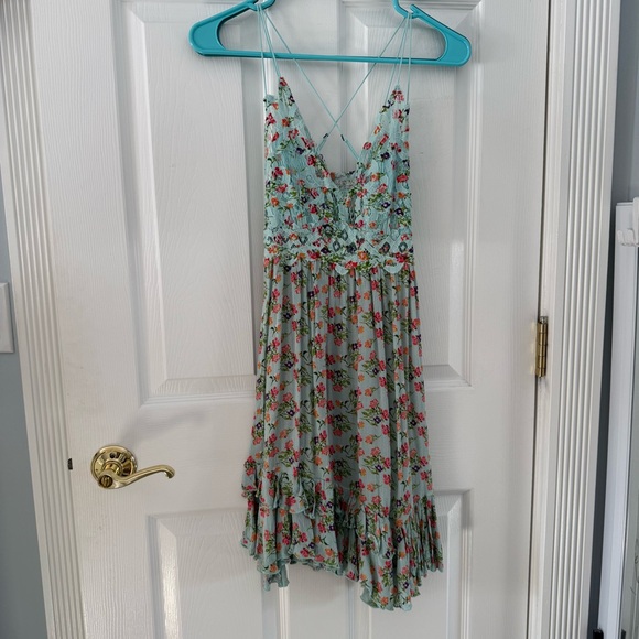 Free People Adella PrintedMini Slip/Sky Blue Combo - Picture 4 of 11